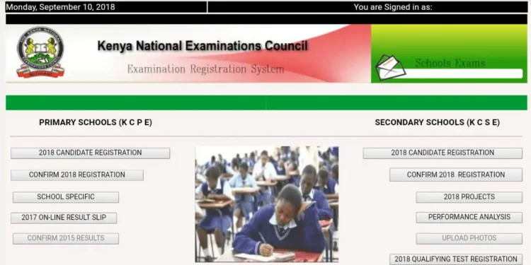 The KNEC portal used for registering candidates for exams and uploading project marks,