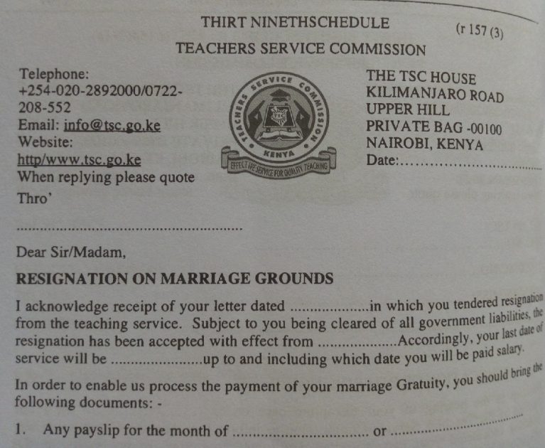RESIGNATION ON MARRIAGE GROUNDS