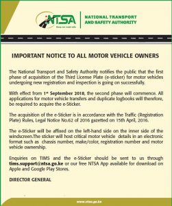 NTSA: How to acquire an E- Sticker