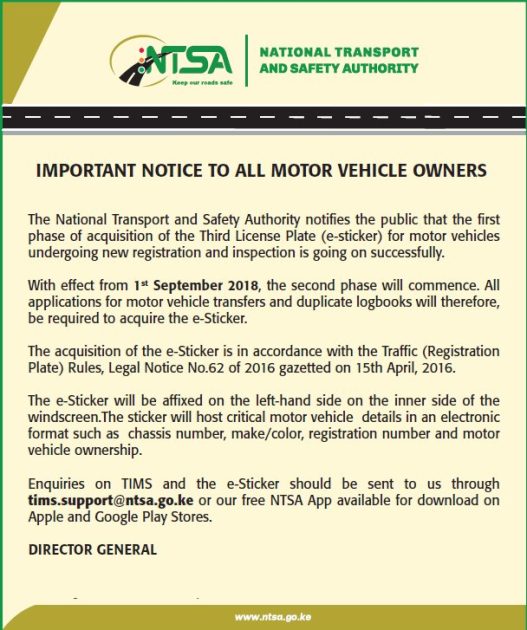 NTSA: How to acquire an E- Sticker