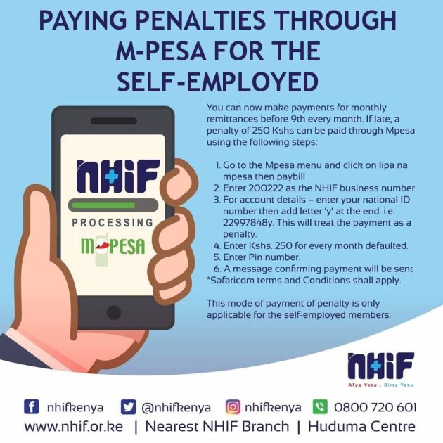 How to pay for NHIF, National Hospital Insurance Fund, penalties through M-Pesa/ How to make NHIF late payments for self employed Kenyans, All important/ complete information on NHIF Kenya