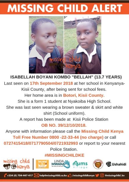 Missing Child-Isabellah Boyani