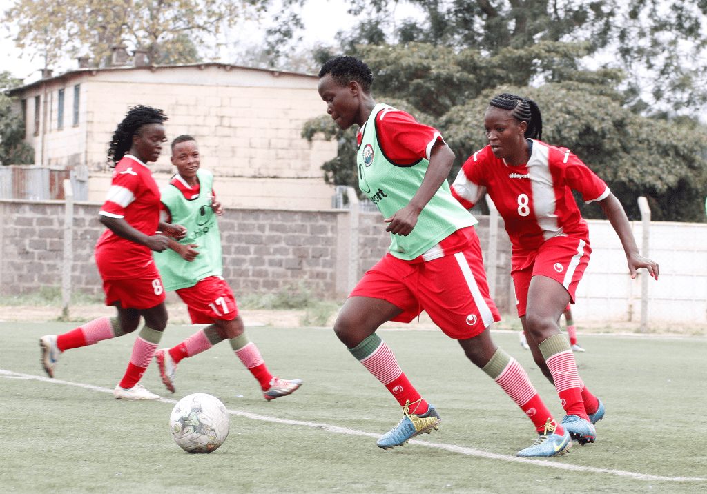 Image- Kenya's Harambee Starlets players at a training session.