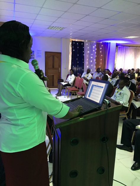 Madam Caroline Wekesa from Masosa Secondary School, in Nyamira County, presenting a paper on factors that determine teacher quality in the classroom during the 2nd day of the Teachers Service Commission 1st Teachers Conference at the Kenya School of Government.