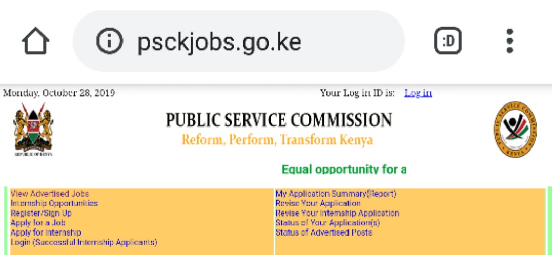 Recruitment of interns into government ministries, departments and agencies; October 2019 advert