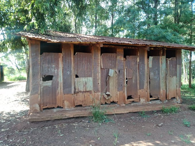 Photograph of dilapidated latrines at Kariguini primary school in Kandara Constituency.