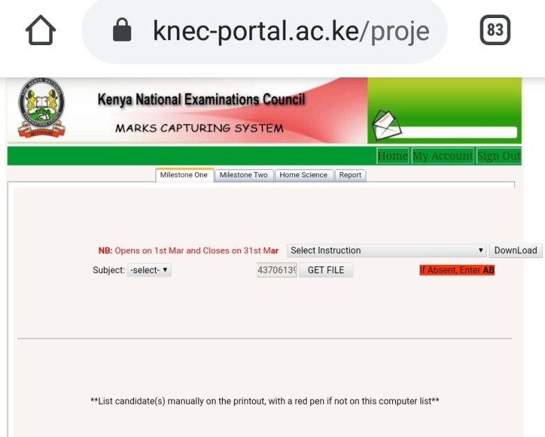 2020 KCSE project marks- Milestone 1 and 2.