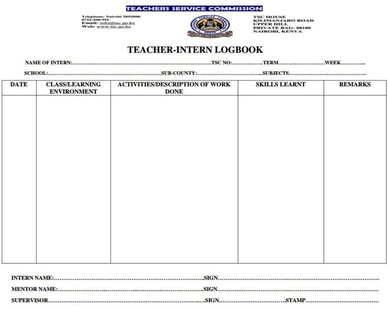 Teacher Intern Log book free download.