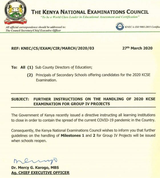 Status of uploads for 2020 KCSE Projects' Milestone 1 and 2 marks