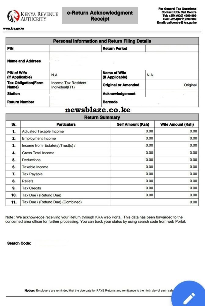 KRA Nil returns slip.