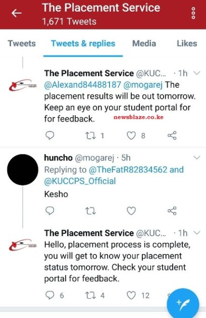 Placement results for 2019 KCSE candidates to be released on Tuesday. KUCCPS has indicated. See this screen shot.