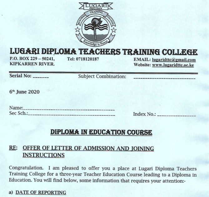 2020/2021 Diploma teachers' training colleges admissions.
