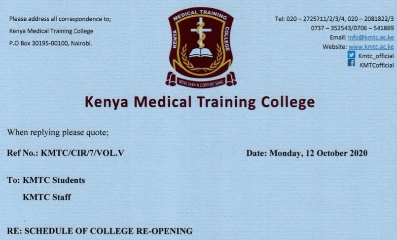 KMTC reopening dates.