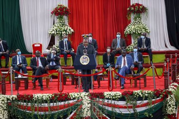 resident Uhuru Kenyatta makes his remarks during the launch of the BBI Report at the Bomas of Kenya on Monday. The Head of State urged Kenyans to support BBI saying the proposed reforms are aimed at uniting the nation, ensuring sustained peace and addressing youth unemployment among other national challenges.