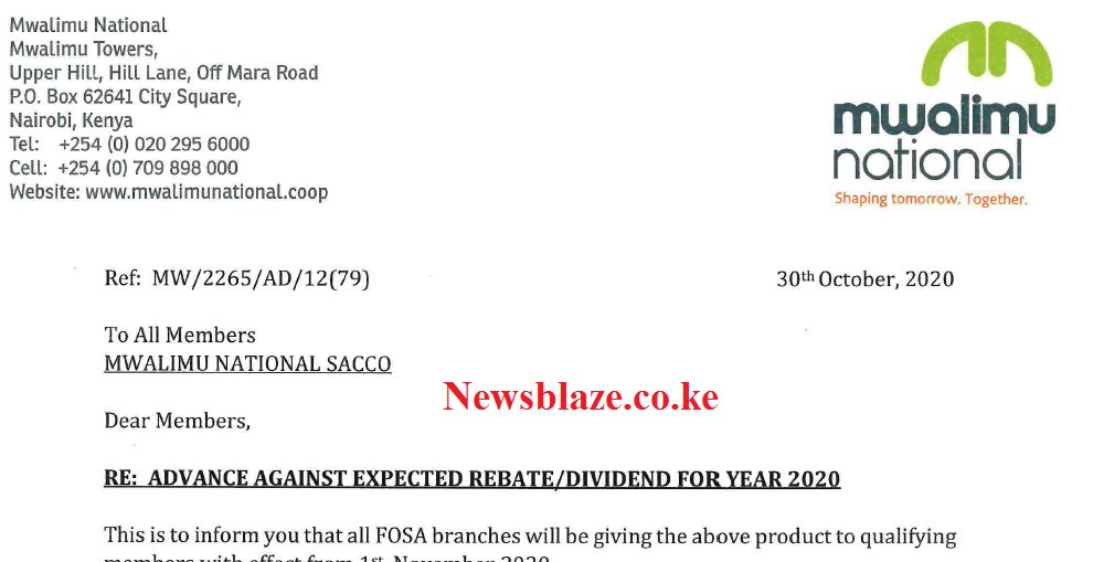 News on Mwalimu National Sacco 2020 dividends.