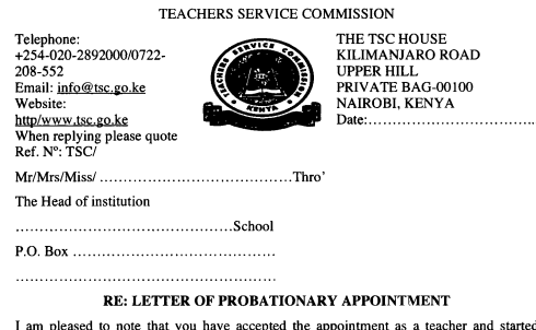 TSC letter of probationary appointment.