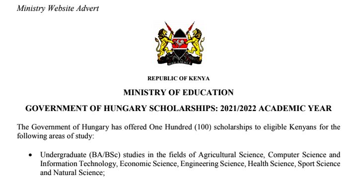 Available scholarship opportunities for Kenyan Students.