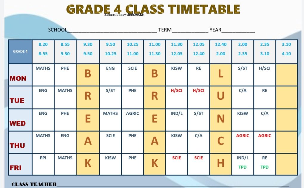Free primary school time tables.