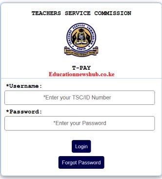 The new TSC Payslip portal login at tpay.tsc.go.ke