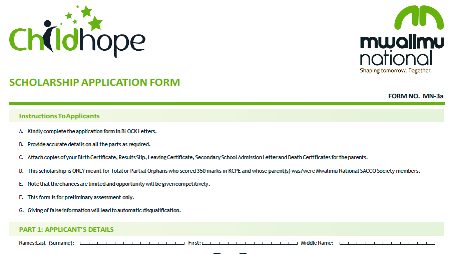 Form one 2021 free scholarship application form.