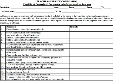 TSC Checklist of documents