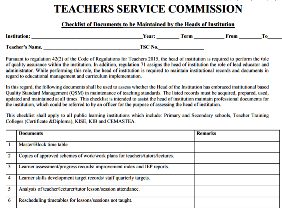 TSC Checklist of documents to be maintained by Heads of Schools