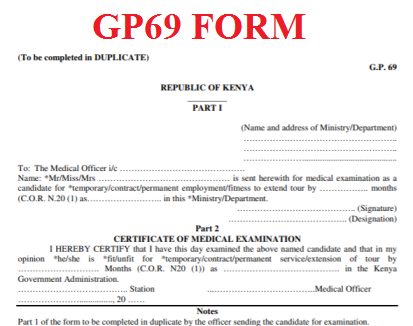 TSC Gp69 Form. The Medical Examination Report Form