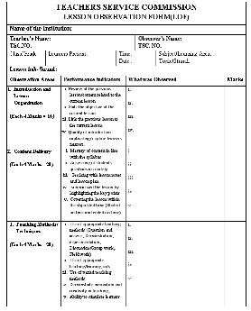 TSC New Lesson Observation Form.
