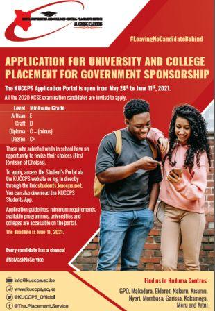 Kuccps portal now open for Course applications, revisions by KCSE 2020 candidates