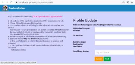 TSC profile update online portal