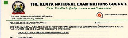 APPLICATION FOR STATEMENT OF EXAMINATION RESULTS FORM