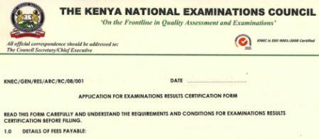 Application for statement of examination results form - KNEC.