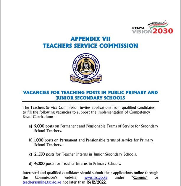 TSC advertises 35,550 vacancies for teachers
