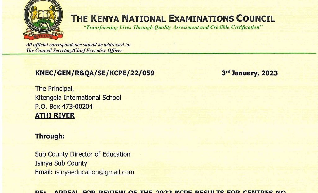 Validation of KCPE 2022 results