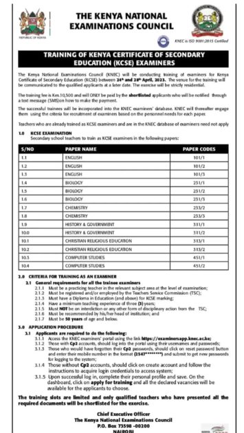 Knec Examiners Training 2023