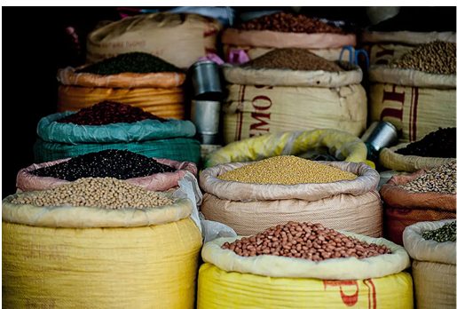 Cereals displayed at the market