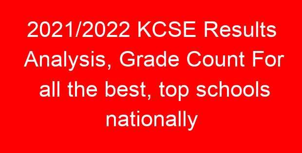 2021/2022 KCSE Results Analysis, Grade Count For all the best, top schools nationally