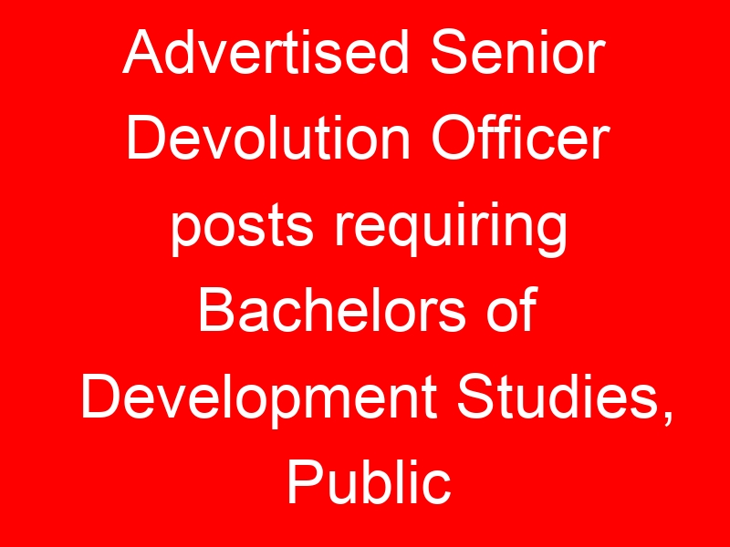Advertised Senior Devolution Officer posts requiring Bachelors of Development Studies, Public Administration, Economics, Sociology, Education, Entrepreneurship, Political Science
