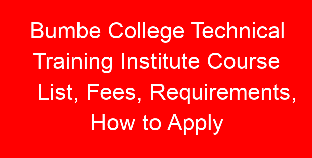 Bumbe College Technical Training Institute Course List, Fees, Requirements, How to Apply