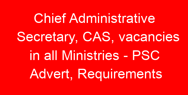 Chief Administrative Secretary, CAS, vacancies in all Ministries – PSC Advert, Requirements