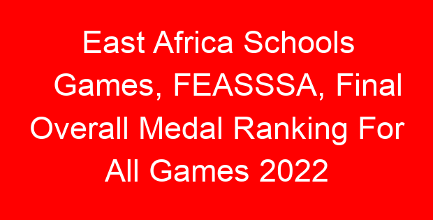 East Africa Schools Games, FEASSSA, Final Overall Medal Ranking For All Games 2022