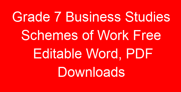 Grade 7 Business Studies Schemes of Work Free Editable Word, PDF Downloads
