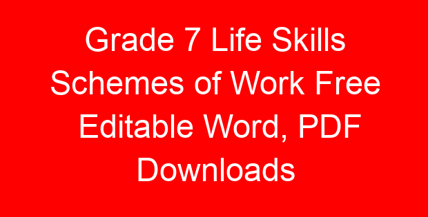 Grade 7 Life Skills Schemes of Work Free Editable Word, PDF Downloads