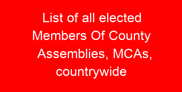 List of all elected Members Of County Assemblies, MCAs, countrywide