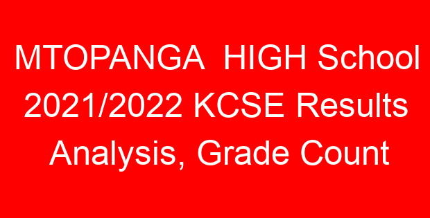 MTOPANGA HIGH School 2021/2022 KCSE Results Analysis, Grade Count