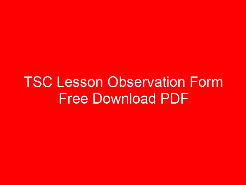 TSC Lesson Observation Form Free Download PDF