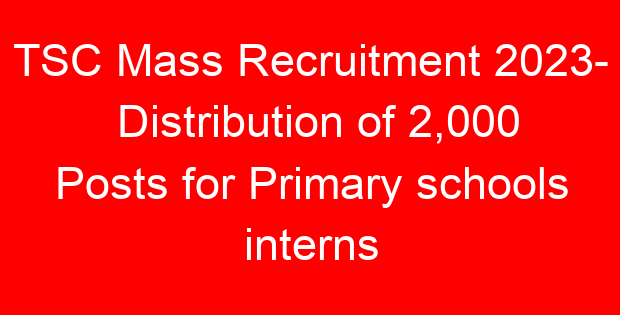 TSC Mass Recruitment 2023- Distribution of 2,000 Posts for Primary schools interns