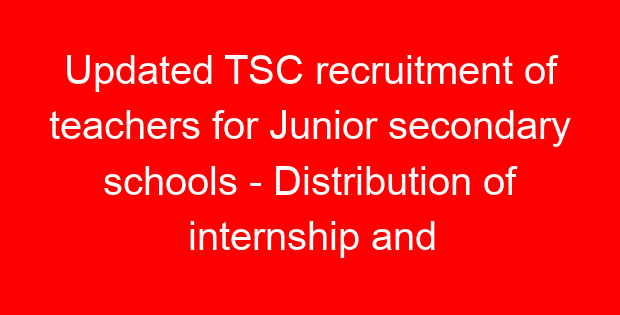 Updated TSC recruitment of teachers for Junior secondary schools – Distribution of internship and Permanent Posts