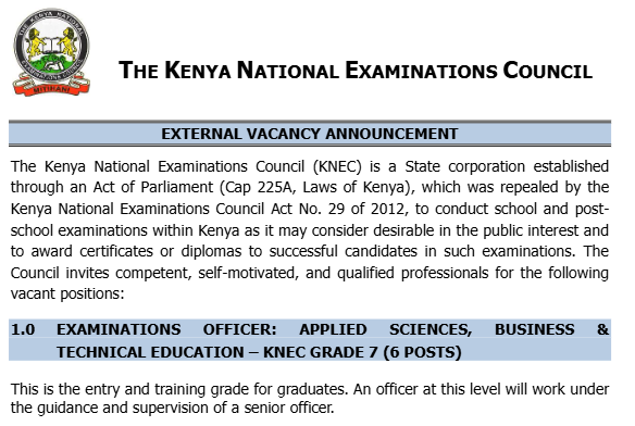 Knec latest advertised vacancies