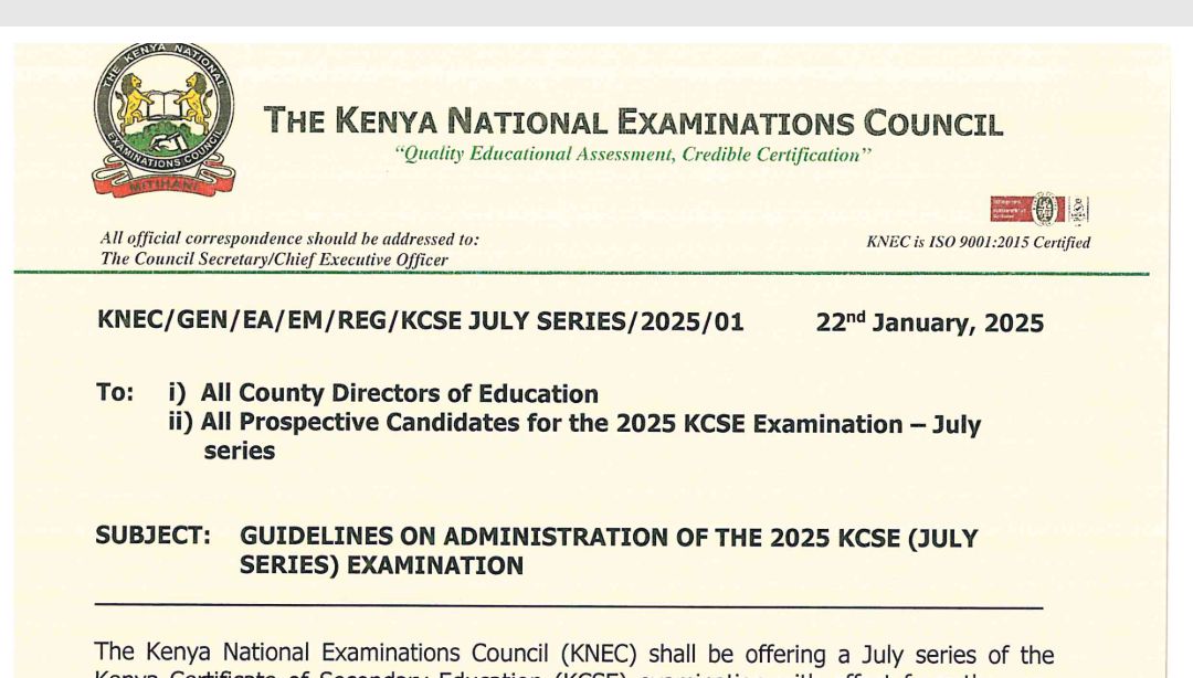 Knec Circular on registration of KCSE 2025 July Exams for Repeaters